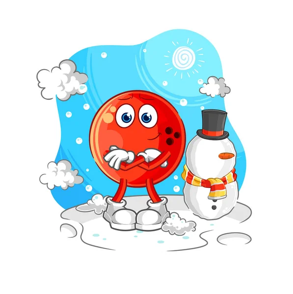 Bowling Ball Cold Winter Character Cartoon Mascot Vecto — ストックベクタ