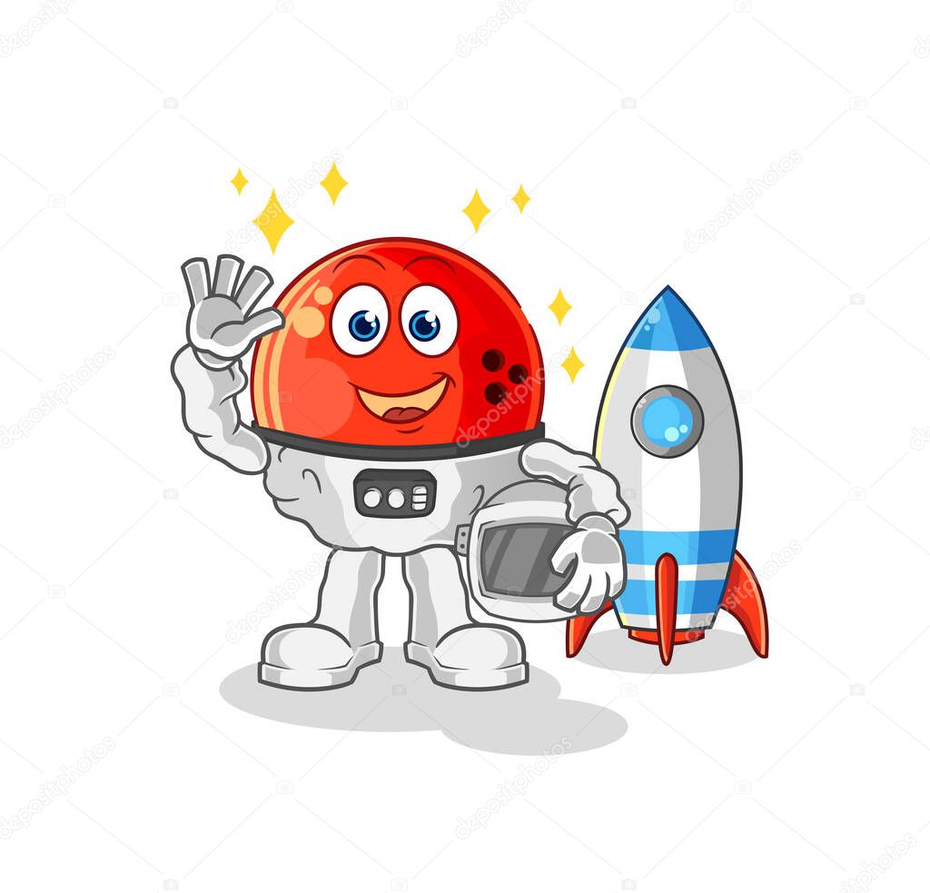 the bowling ball astronaut waving character. cartoon mascot vecto