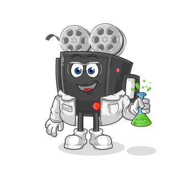 Film kamerası bilim adamı karakteri. karikatür maskotu vektosu
