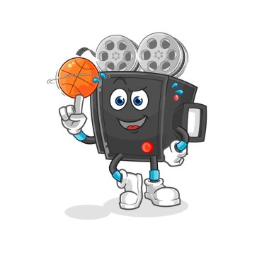 Film kamerası basket topu maskotunu oynuyor. çizgi film vektosu