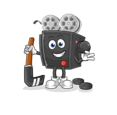 Hokey oynayan kamera. karikatür