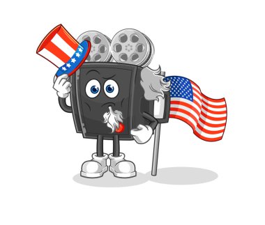 Film kamerası Sam Amca karakteri. karikatür maskotu vektosu