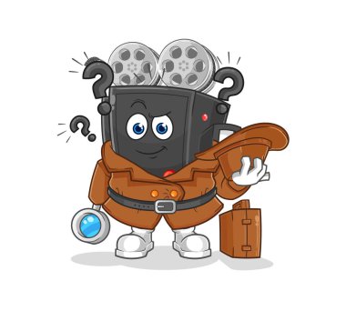 Film kamerası dedektif vektörü. karikatür