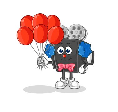the film camera clown with balloons vector. cartoon characte