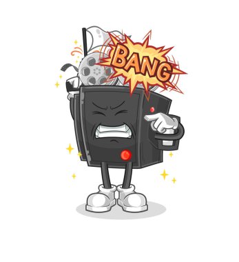 Film kamerası uyarı atışı maskotu. çizgi film vektosu
