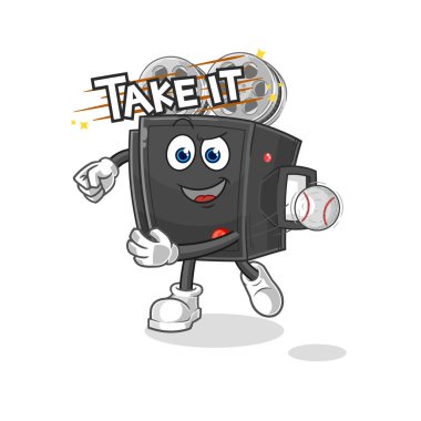 Film kamerası beyzbol vektörünü fırlatıyor. karikatür