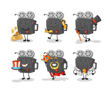 Film kamerası zengini. karikatür maskotu vektosu