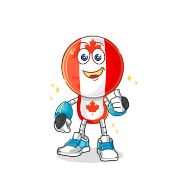 Kanada bayraklı robot karakteri. karikatür maskotu vektosu