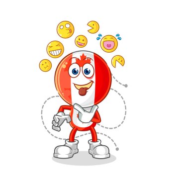 Kanada bayrağı kafa gülüyor ve karakterle alay ediyor. karikatür maskotu vektosu