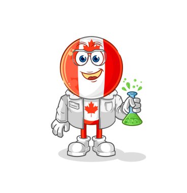 Kanada bayraklı bilim adamı karakteri. karikatür maskotu vektosu