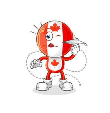 Kağıttan uçak karakteri olan Kanada bayrağı. karikatür maskotu vektosu