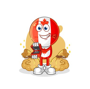 Kanada bayrak başı yüzükle evlenme teklif ediyor. karikatür maskotu vektosu