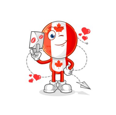 Kanada bayrağının başında aşk mektubu illüstrasyonu var. karakter vektosu