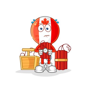 Kanada bayrağının başında dinamit karakteri var. karikatür maskotu vektosu