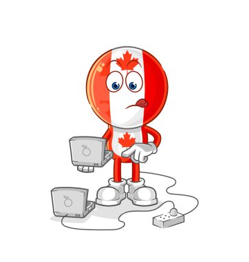 Laptop maskotu olan Kanada bayrağı. çizgi film vektosu