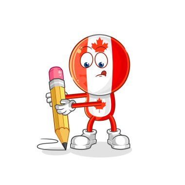 Kanada bayrak başı kurşun kalemle yazıyor. karikatür maskotu vektosu