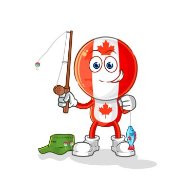 Kanada bayrak başı balıkçı illüstrasyonu. karakter vektosu