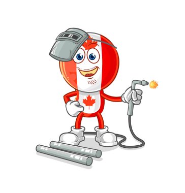 Kanada bayraklı kaynakçı maskotu. çizgi film vektosu