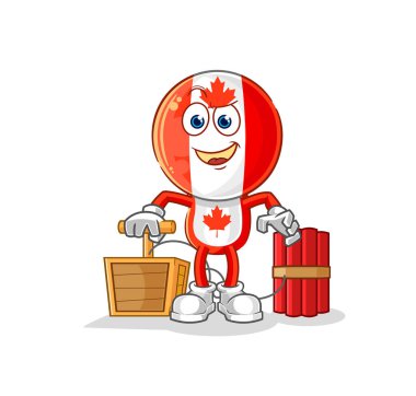 Kanada bayrağının başında dinamit fünyesi var. karikatür maskotu vektosu