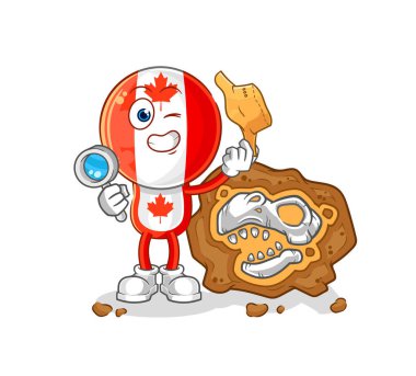 Fosil maskotlu Kanada bayrağı baş arkeologları. çizgi film vektosu