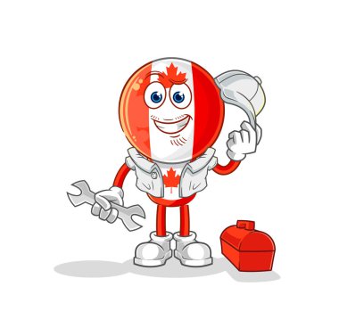 Kanada bayrak başı mekanik karikatürü. karikatür maskotu vektosu