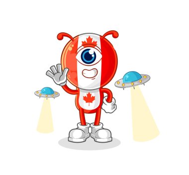 Kanada bayrağı. Uzaylı çizgi film maskotu.