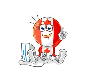 Kanada bayrağı kafa video oyunları oynuyor. karikatür