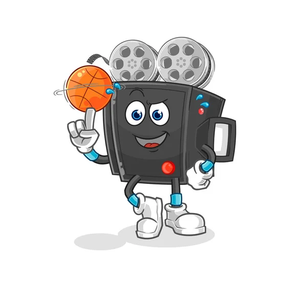 Film Camera Playing Basket Ball Mascot Cartoon Vecto — 스톡 벡터