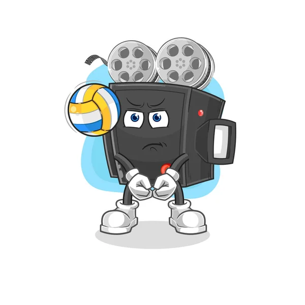 Film Camera Play Volleyball Mascot Cartoon Vecto — Stock Vector