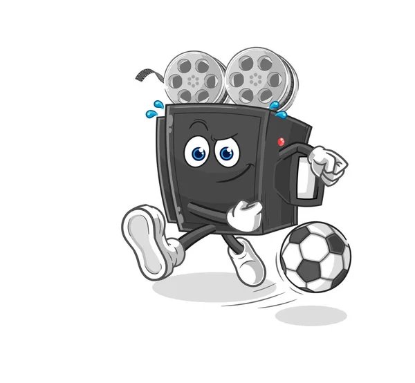 Film Camera Kicking Ball Cartoon Cartoon Mascot Vecto — 스톡 벡터