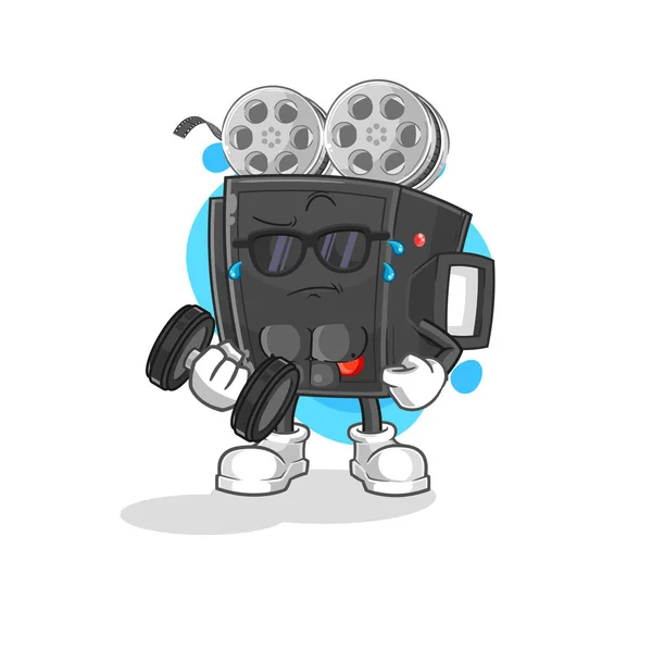 Film Camera Lifting Dumbbell Vector Cartoon Characte — ストックベクタ