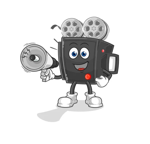 Film Camera Holding Hand Loudspeakers Vector Cartoon Characte — Vetor de Stock