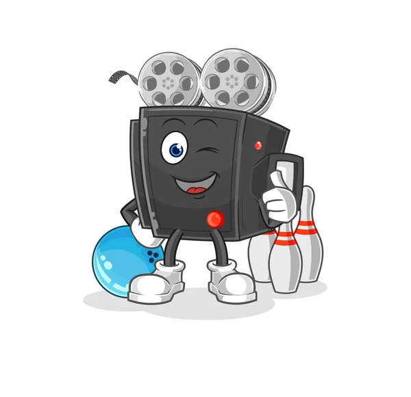 Film Camera Play Bowling Illustration Character Vecto — 스톡 벡터