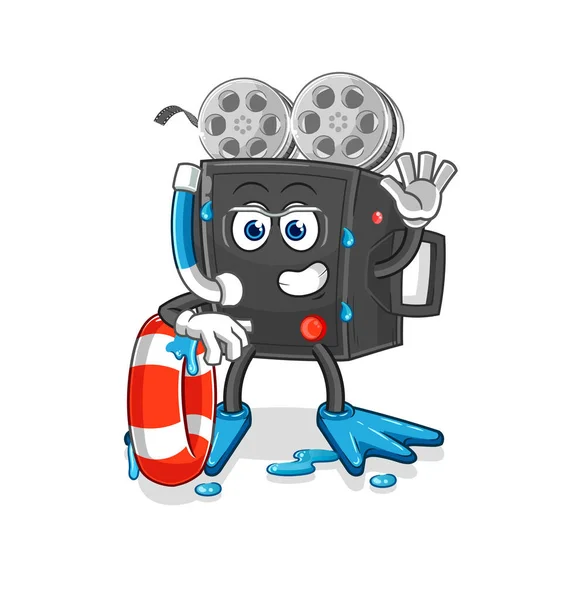 Film Camera Swimmer Buoy Mascot Cartoon Vecto — Stock Vector