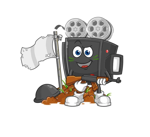 Film Camera Army Character Cartoon Mascot Vecto — Vettoriale Stock