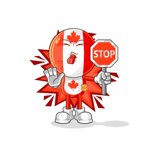 Canada Flag Head Holding Stop Sign Cartoon Mascot Vecto — Archivo Imágenes Vectoriales