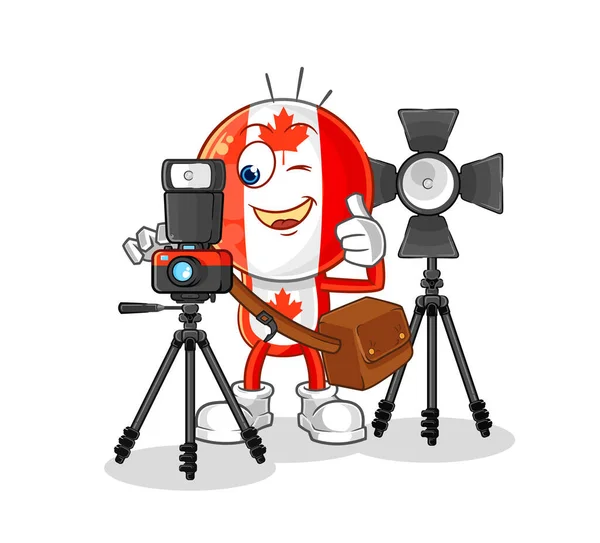 Canada Flag Head Photographer Character Cartoon Mascot Vecto — Vettoriale Stock