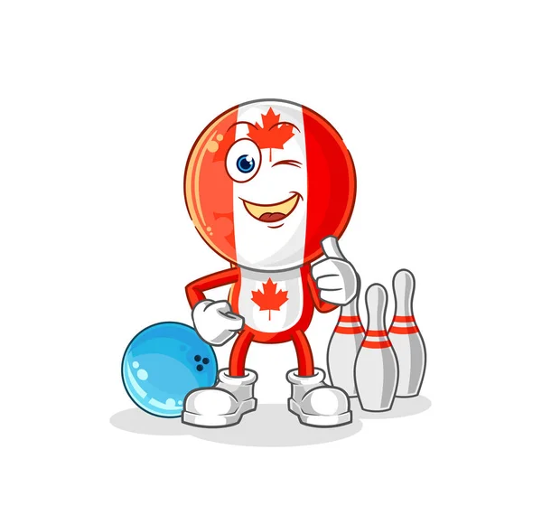 Canada Flag Head Play Bowling Illustration Character Vecto — Stock Vector
