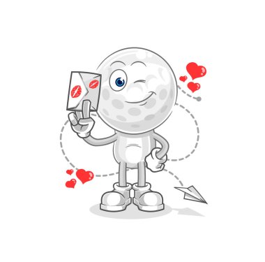 Golf kafasında aşk mektubu illüstrasyonu var. karakter vektosu