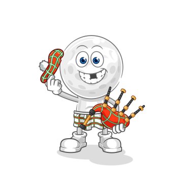 Gayda taşıyıcısı olan golf kafa İskoçyalı. karikatür