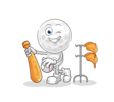 Beyzbol maskotu oynayan golf kafa. çizgi film vektosu