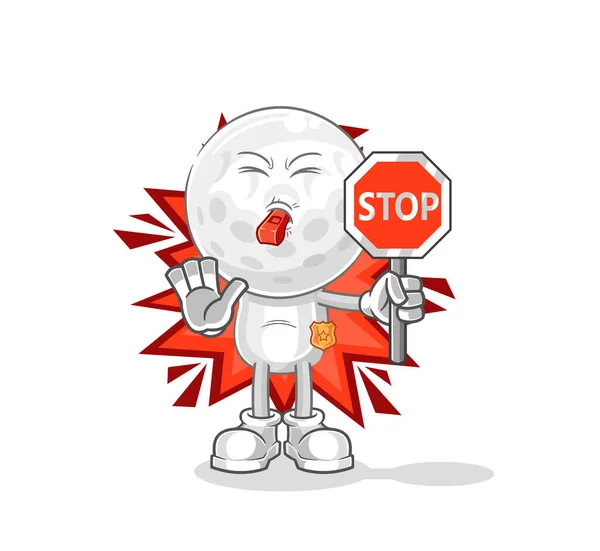 Golf Head Holding Stop Sign Cartoon Mascot Vecto — ストックベクタ