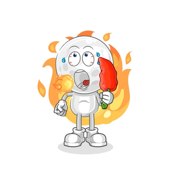 Golf Head Eat Hot Chilie Mascot Cartoon Vecto — Vector de stock