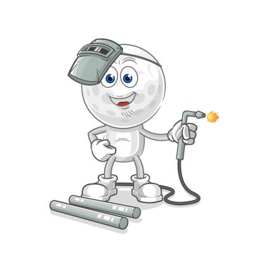 Golf baş kaynakçı maskotu. çizgi film vektosu