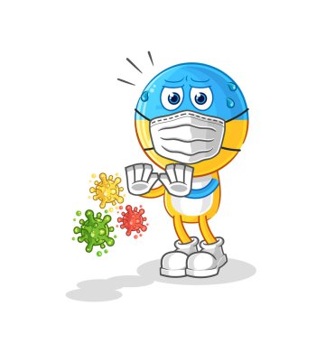 Ukrayna bayrağı kafalı virüsleri reddediyor. karikatür maskotu vektosu