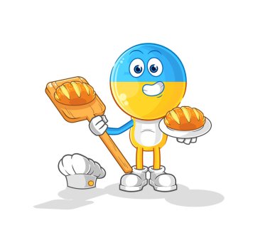 Ekmekli Ukrayna bayrağı baş fırıncısı. karikatür maskotu vektosu