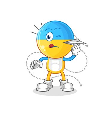 Kağıt uçak karakterli Ukrayna bayrağı. karikatür maskotu vektosu