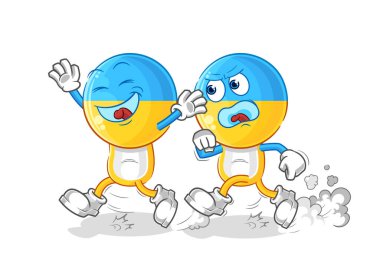 Ukrayna bayrağı kafalı kovalamaca çizgi filmi. karikatür maskotu vektosu