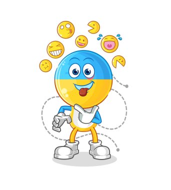 Ukrayna bayrağı kafa gülüşü ve alaycı karakter. karikatür maskotu vektosu