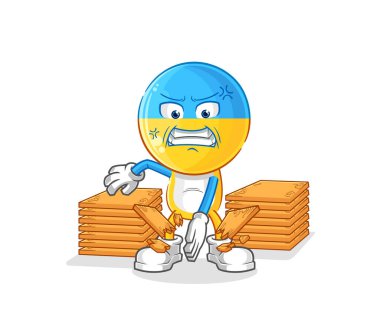 Ukrayna bayrağı kafalı karate maskotu. çizgi film vektosu